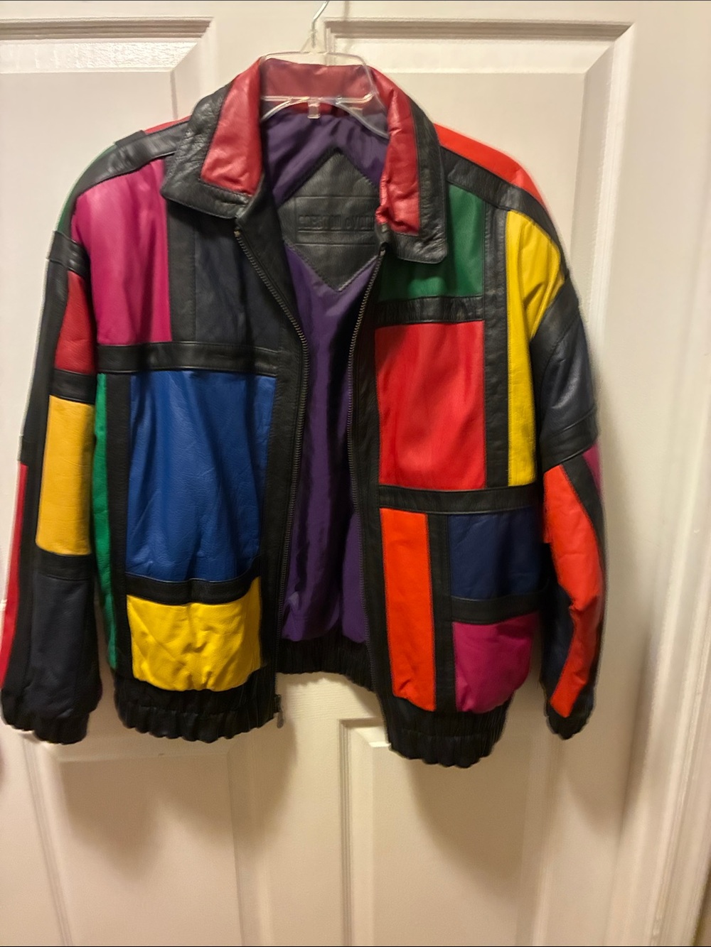 Preston & York Men’s Vintage Multicolor Patchwork Leather Bomber Jacket